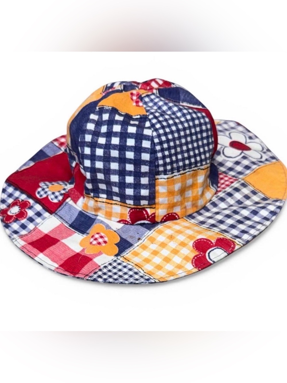 Vintage 1960’s/70’s colorful patchwork floppy hat. Size small head
